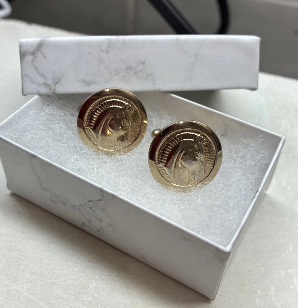 Vintage Gold Plated Trojan Horse Head Cufflinks - Equestrian-Mens Formal Wear L2